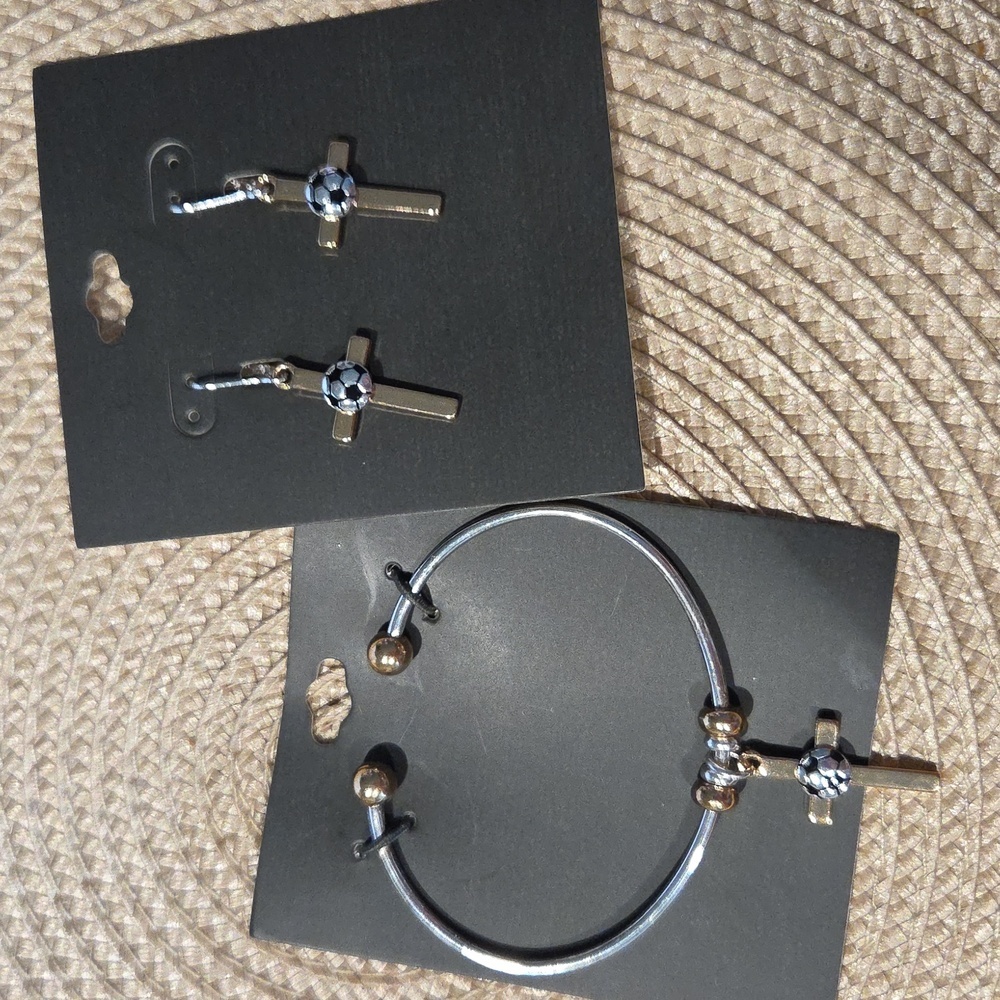 Christian Soccer Bracelet and Earrings Set